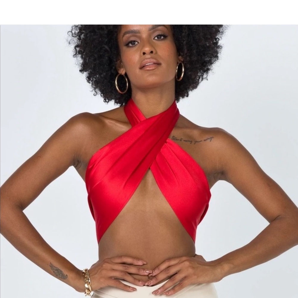 Princess Polly Saxon red wrap top NEVER USED